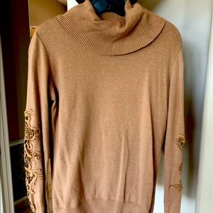 Beige Turtleneck Sweater with Lacy Sleeves